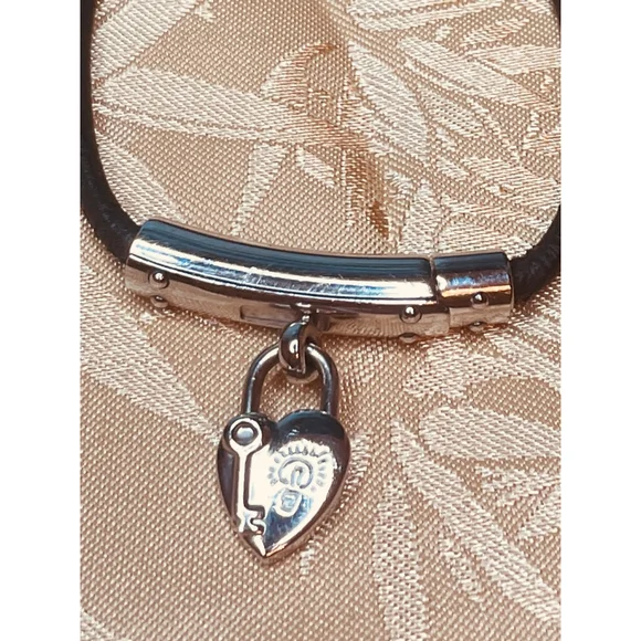 Hermes’ Black Leather Cadena Fantasy Bracelet with Silver Heart Charm 6” wrist